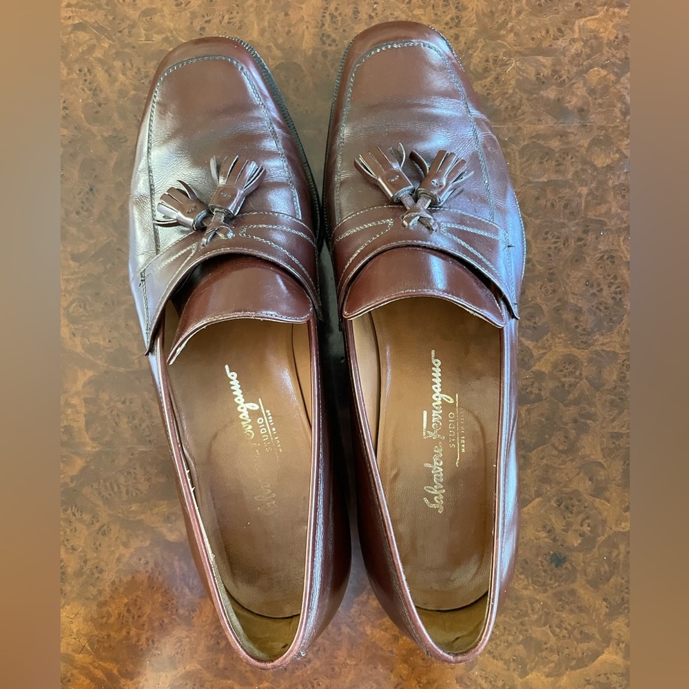 Salvatore Ferragamo Made in Italy Leather Tassel Loafer in Brown Size 11 D - Picture 8 of 8